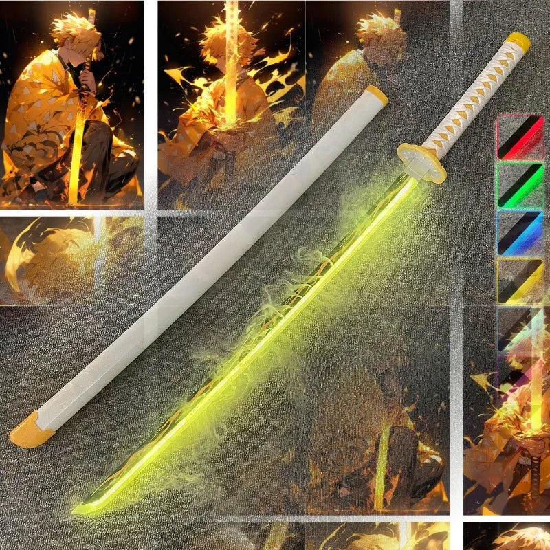 40inch/104cm Demon Slayer Smoke Katana LED Light Up Mist Vapor Sword  Zenitsu Real Size Anime Cosplay Prop Unsharpened Toy Gift
