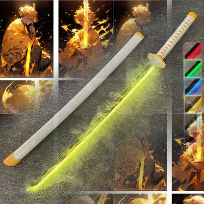 40inch/104cm Demon Slayer Smoke Katana LED Light Up Mist Vapor Sword  Zenitsu Real Size Anime Cosplay Prop Unsharpened Toy Gift
