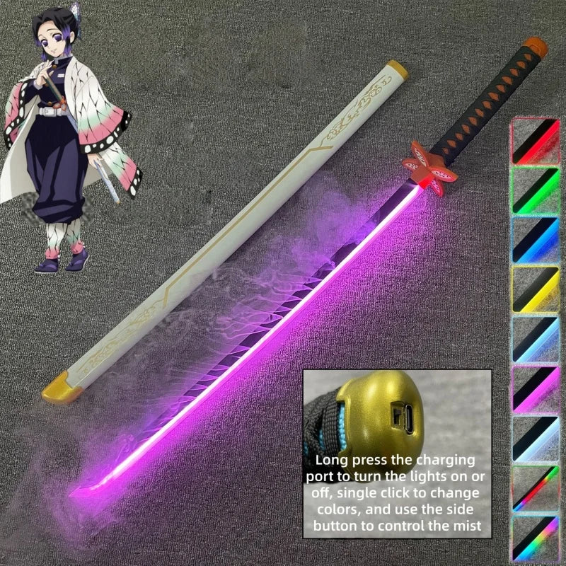 40inch/104cm Demon Slayer Smoke Katana LED Light Up Mist Vapor Sword  Zenitsu Real Size Anime Cosplay Prop Unsharpened Toy Gift