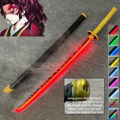 40inch/104cm Demon Slayer Smoke Katana LED Light Up Mist Vapor Sword  Zenitsu Real Size Anime Cosplay Prop Unsharpened Toy Gift