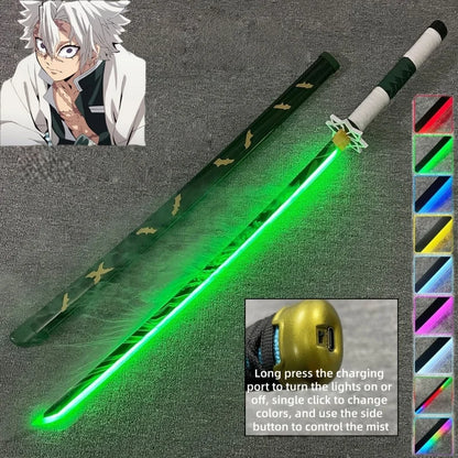 40inch/104cm Demon Slayer Smoke Katana LED Light Up Mist Vapor Sword  Zenitsu Real Size Anime Cosplay Prop Unsharpened Toy Gift