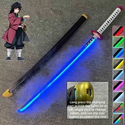 40inch/104cm Demon Slayer Smoke Katana LED Light Up Mist Vapor Sword  Zenitsu Real Size Anime Cosplay Prop Unsharpened Toy Gift
