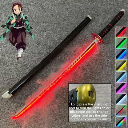 40inch/104cm Demon Slayer Smoke Katana LED Light Up Mist Vapor Sword  Zenitsu Real Size Anime Cosplay Prop Unsharpened Toy Gift