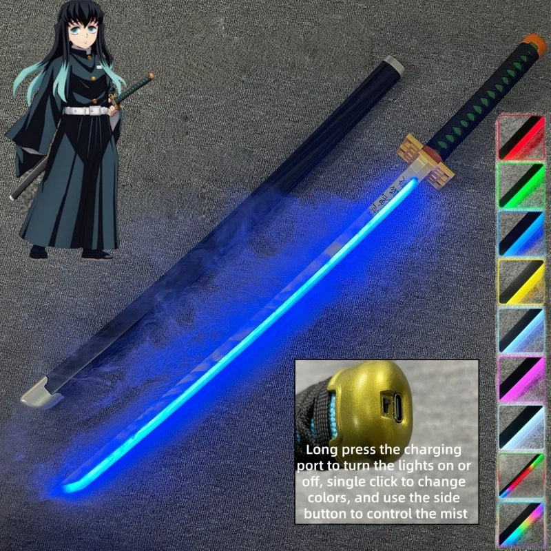 40inch/104cm Demon Slayer Smoke Katana LED Light Up Mist Vapor Sword  Zenitsu Real Size Anime Cosplay Prop Unsharpened Toy Gift
