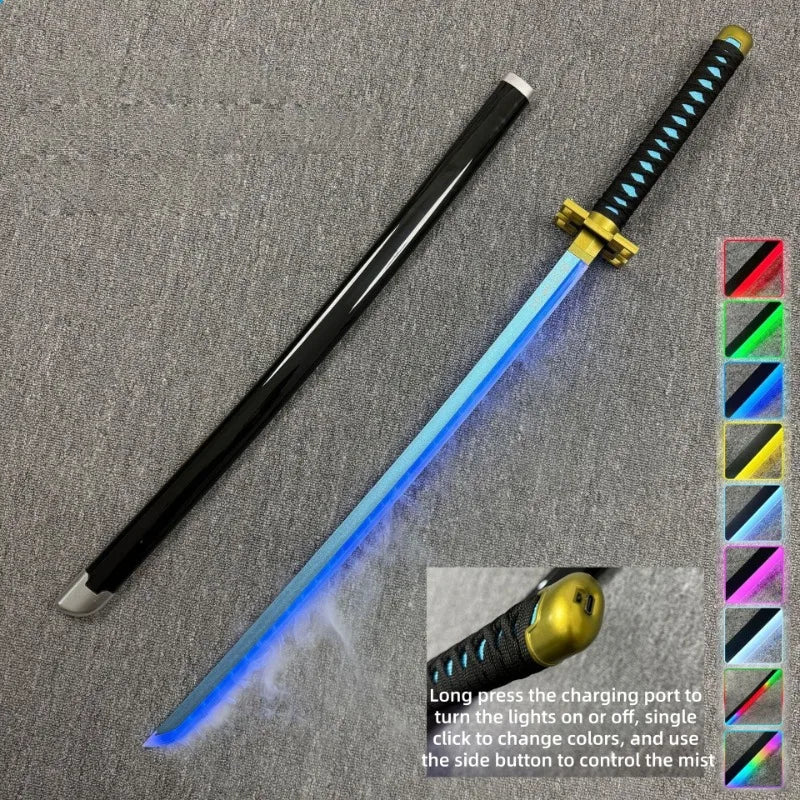 40inch/104cm Demon Slayer Smoke Katana LED Light Up Mist Vapor Sword  Zenitsu Real Size Anime Cosplay Prop Unsharpened Toy Gift