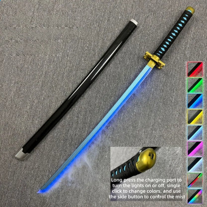 40inch/104cm Demon Slayer Smoke Katana LED Light Up Mist Vapor Sword  Zenitsu Real Size Anime Cosplay Prop Unsharpened Toy Gift