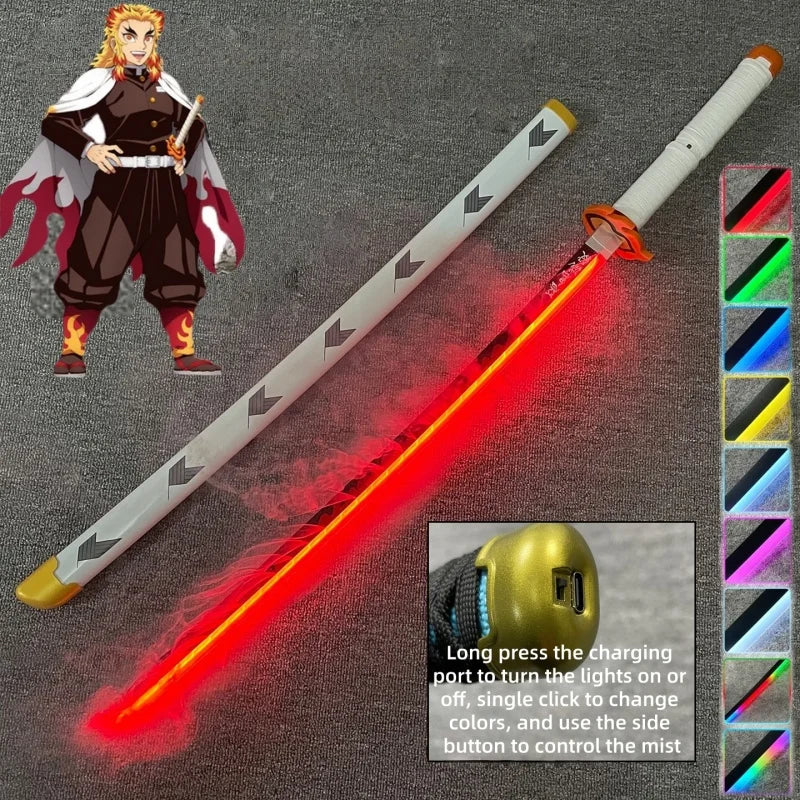 40inch/104cm Demon Slayer Smoke Katana LED Light Up Mist Vapor Sword  Zenitsu Real Size Anime Cosplay Prop Unsharpened Toy Gift
