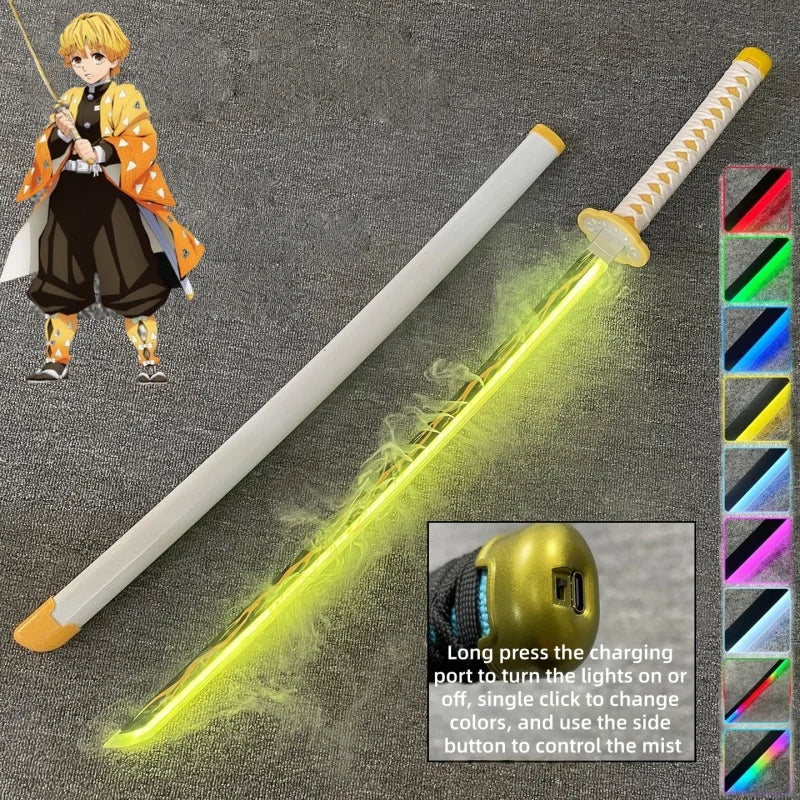 40inch/104cm Demon Slayer Smoke Katana LED Light Up Mist Vapor Sword  Zenitsu Real Size Anime Cosplay Prop Unsharpened Toy Gift