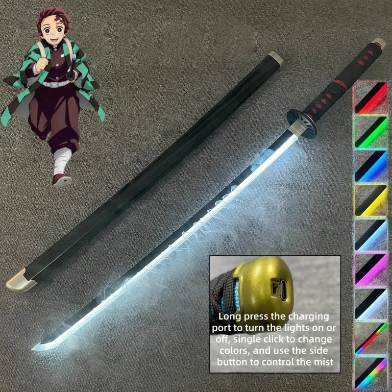 40inch/104cm Demon Slayer Smoke Katana LED Light Up Mist Vapor Sword  Zenitsu Real Size Anime Cosplay Prop Unsharpened Toy Gift