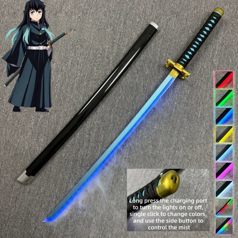 40inch/104cm Demon Slayer Smoke Katana LED Light Up Mist Vapor Sword  Zenitsu Real Size Anime Cosplay Prop Unsharpened Toy Gift