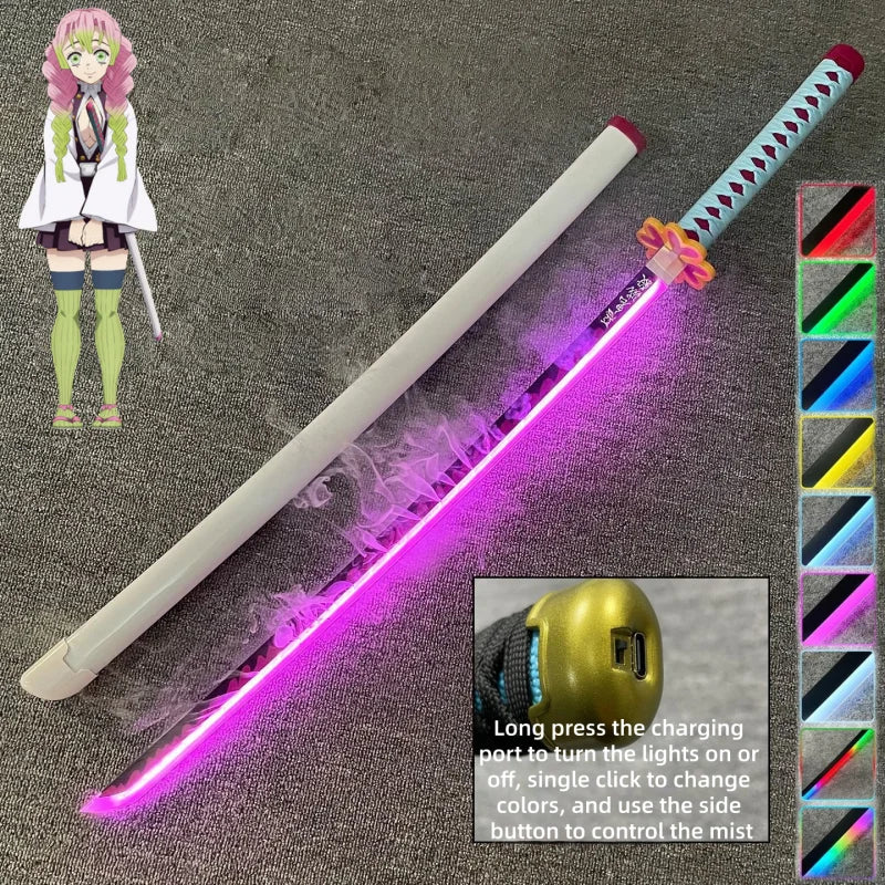 40inch/104cm Demon Slayer Smoke Katana LED Light Up Mist Vapor Sword  Zenitsu Real Size Anime Cosplay Prop Unsharpened Toy Gift